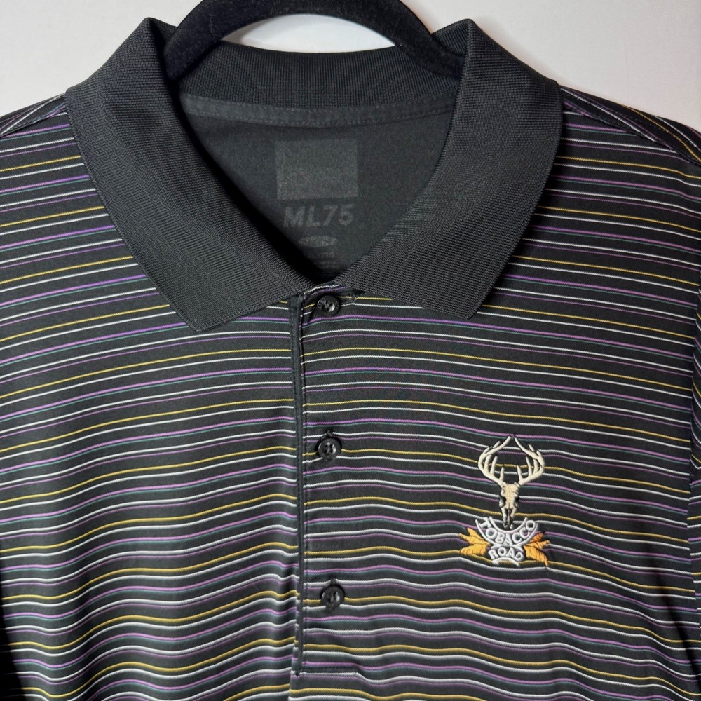 Tobacco Road Golf Polo Shirt Men XXL Black Striped Wicking 2X Performance READ
